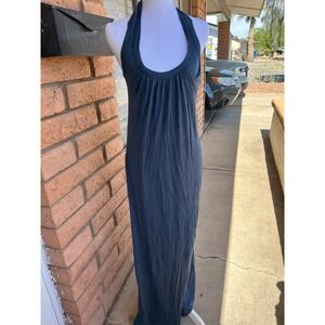 Color Me Red Slate Blue Halter Maxi Dress Twisted T-Back Large Lagenlook Beach